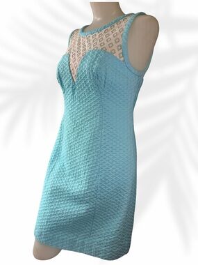 Lilly Pulitzer Aqua Textured Sleeveless Sweetheart Dress with Cream Lace size 4